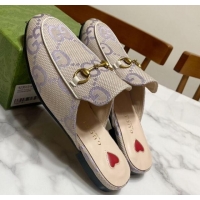 Top Design Gucci Princetown Jumbo GG Canvas Flat Slippers Light Purple 2025 557730