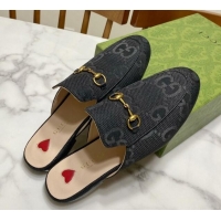 Hot Style Gucci Princetown Jumbo GG Canvas Flat Slippers Black 2025 557730