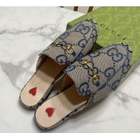 Cheap Price Gucci Princetown Jumbo GG Canvas Flat Slippers Grey/Blue 2025 557730 