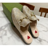 Big Discount Gucci Princetown GG Embroidered Canvas Flat Slippers Light Gold 2025 557730