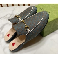 Luxury Cheap Gucci Princetown GG Embroidered Canvas Flat Slippers Dark Green 2025 557730