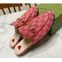 Sophisticated Gucci Princetown GG Embroidered Canvas Flat Slippers Pink/Red 2025 557730