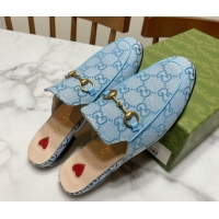 Classic Hot Gucci Princetown GG Embroidered Canvas Flat Slippers Light Blue 2025 557730