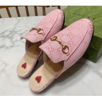 Sumptuous Gucci Princetown GG Embroidered Canvas Flat Slippers Light Pink 2025 557730