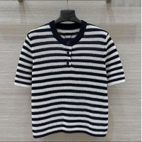 ​Grade Quality Prada Striped T-Shirt 0410 Navy Blue/White 2025
