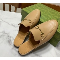 Perfect Gucci Princetown Calf Leather Flat Slippers Beige 2025 557730