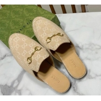 Charming Gucci Princetown GG Denim Flat Slippers Beige Yellow 2025 557730