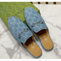 Good Quality Gucci Princetown GG Denim Flat Slippers Light Blue 2025 557730