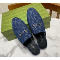 Luxury Gucci Princetown GG Denim Flat Slippers Navy Blue 2025 557730