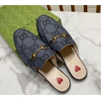 Buy Luxury Gucci Princetown GG Check Fabric Flat Slippers Grey 2025 557730
