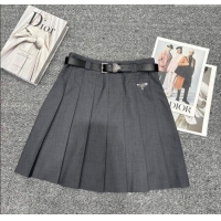 Original Cheap Prada Pleated Cotton Mini Skirt 30034 Grey 2025