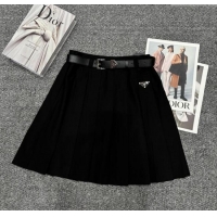 High Quality Prada Pleated Cotton Mini Skirt 30034 Black 2025