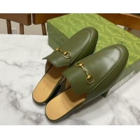 Cheap Gucci Princetown Calf Leather Flat Slippers Green 2025 557730