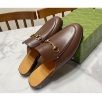 Duplicate Gucci Princetown Calf Leather Flat Slippers Coffee Brown 2025 557730