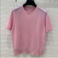 Best Price Prada Wool & Cashmere Short-sleeved Sweater P050715 Pink 2025