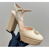Good Product Gucci Patent Leather Platform Pump with Double G 817258 Beige