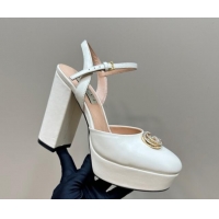 Good Quality Gucci Calfskin Platform Pump with Double G 817258 Whtie