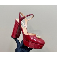 Hot Style Gucci Patent Leather Platform Pump with Double G 817258 Deep Red 2025
