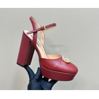 Good Looking Gucci Calfskin Platform Pump with Double G 817258 Deep Red 2025