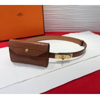 Inexpensive Hermes Kelly Pocket 18 Pouch Belt 1.8cm with Gold Hardware in Crocodile Leather 8210 Brown 2025