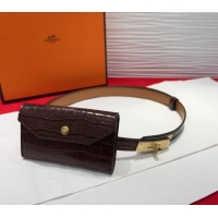 Well Crafted Hermes Kelly Pocket 18 Pouch Belt 1.8cm with Gold Hardware in Crocodile Leather 8210 Dark Brown 2025