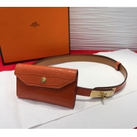 Top Quality Hermes Kelly Pocket 18 Pouch Belt 1.8cm with Gold Hardware in Crocodile Leather 8210 Orange 2025