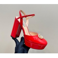 Unique Discount Gucci Patent Leather Platform Pump with Double G 817258 Red