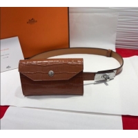 Well Crafted Hermes Kelly Pocket 18 Pouch Belt 1.8cm with Silver Hardware in Crocodile Leather 8211 Brown 2025
