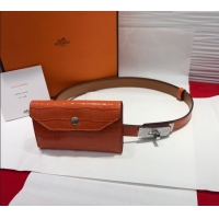 Shop Cheap Hermes Kelly Pocket 18 Pouch Belt 1.8cm with Silver Hardware in Crocodile Leather 8211 Orange 2025