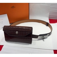 Best Price Hermes Kelly Pocket 18 Pouch Belt 1.8cm with Silver Hardware in Crocodile Leather 8211 Dark Brown 2025