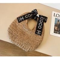 Hot Sell Cheap Chanel Straw Clutch Bag with Bow CH051301 Khaki 2025