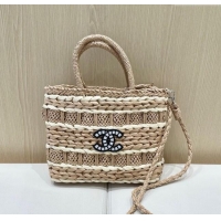 Top Design Chanel Patchwork Straw Basket Bag CH051303 Khaki 2025