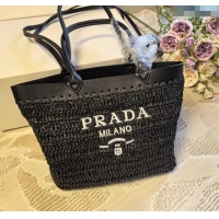 Big Discount Prada Straw Basket Bag PR051303 Black 2025