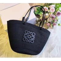 Super Quality Loewe Straw Basket Bag LW051302 Black 2025