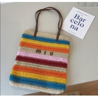 Traditional Discount Miu Miu Crochet Straw Vertical Tote Bag 0513 Rainbow 2025