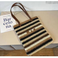 Good Taste Miu Miu Crochet Straw Vertical Tote Bag 0513 Beige/Multicolor 2025