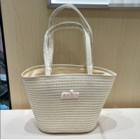 Traditional Specials Miu Miu Straw Striped Basket Bag 0513 Beige 2025