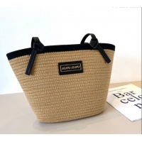 Buy Fashionable Miu Miu Straw Basket Bag 0513 Khaki/Black 2025