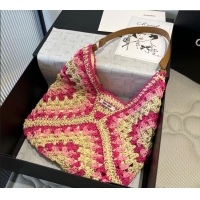 Top Grade Miu Miu Straw Hobo Bag 0513 Pink/Beige 2025