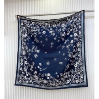 Top Design Chanel Flower Silk Square Scarf 90x90cm CH051307 Navy Blue 2025