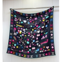 Famous Brand Chanel Graffiti Logo Silk Square Scarf 90x90cm CH051308 Black 2025