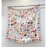 Original Cheap Chanel Graffiti Logo Silk Square Scarf 90x90cm CH051308 White 2025