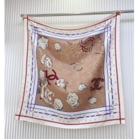 Top Grade Chanel Camellia Silk Square Scarf 90x90cm CH051314 Beige 2025