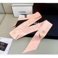 Top Design Chanel Beaded Silk Slim Bandeau Scarf 6x120cm AAA912 Light Pink 2025