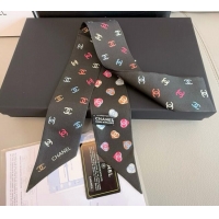 Traditional Specials Chanel CC Heart Silk Slim Bandeau Scarf 6x120cm 0513 Black 2025