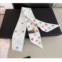 High Quality Chanel CC Heart Silk Slim Bandeau Scarf 6x120cm 0513 White 2025