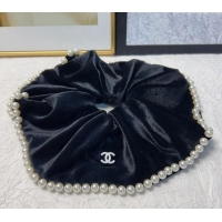 Trendy Design Chanel Black Velvet Hair Ring with Pearls 0302 2024