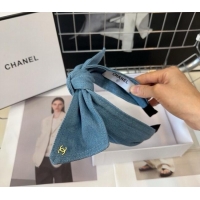 Famous Brand Chanel Denim Hair Headband with Bow 072902 Light Blue 2024