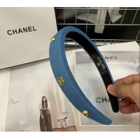 Original Cheap Chanel Denim Headband with Studs 0310 Light Blue 2025
