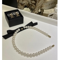 Cheap Best Chanel Pearls Headband with Black Bow C0509 2025